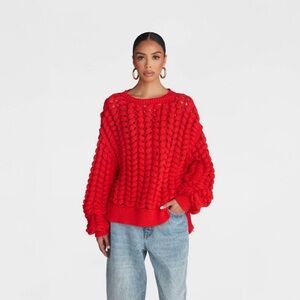 Vibrant Red Chunky Knit Sweater